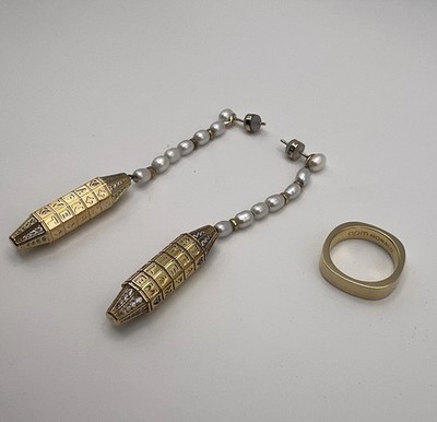 APM Monaco Gold Plated Drop Earrings With Freshwater Pearl Beads And Size 6 Ring