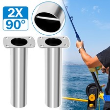 2X Boat Fishing Rod Holders Slim Line Straight 90 Degrees Stainless Flush Mount