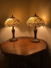 Vintage Pair of Tiffany Lamps Amber/Cream- Super rare!