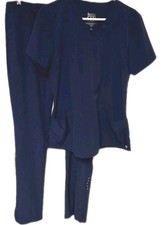 Barco One Women  s Scrubs Set S Blue Medical Uniform Top Pants Pockets