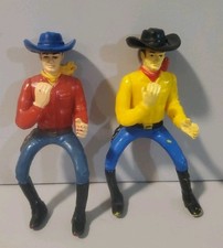 Vintage Cowboy Men Figurines Horse Riding Pose Action Figure Toy Yellow & Red