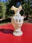 New ListingRare Vintage Fenton Opalescent Honeysuckle Coin Dot Ruffle Vase / Pitcher / Ewer