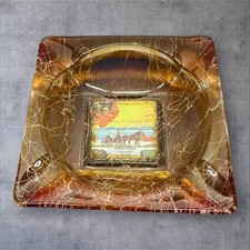 Vintage MCM Amber Spaghetti Glass Mackinac sland Ashtray