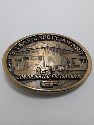 3 Year Safety Award Consolidated Freightways CF Belt Buckle Jostens Brass Tone