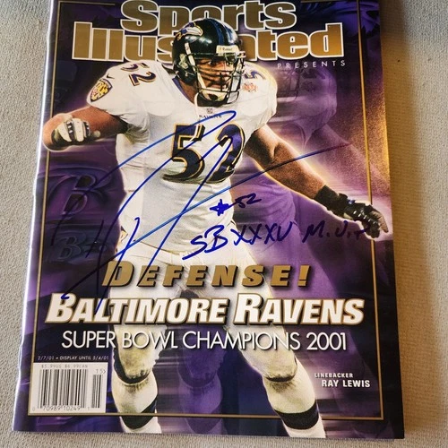 Ray Lewis Signed Sports Illustrated 2/7/01  Ravens Inscribed  SB XXXV M.V.P #52