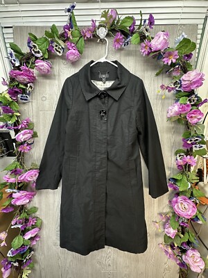 H&M Trench Coat Size 8 Womens Lined Button Longer, Black Jacket Excellent!