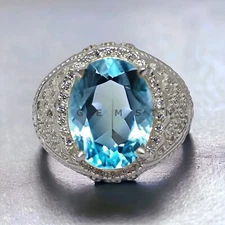 Aquamarine Gemstone With 925 Sterling Silver Groom Ring For Men's #AL206