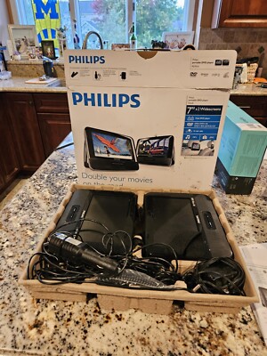 PHILIPS #PD9012/37 Dual Screen Portable 9'' DVD/CD Player 2 LCD Widescreen In Box
