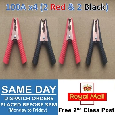 4x Crocodile Clips Alligator Clamps Battery Electrical Test Insulated 100A DIY