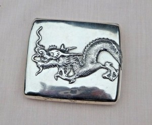 Chinese Silver Export cigarette Case Embossed Dragon. Sing Fat 1880 Shanghai