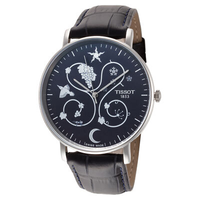 Tissot Men's T1096101604100 Everytime 42mm Blue Dial Leather Watch | eBay