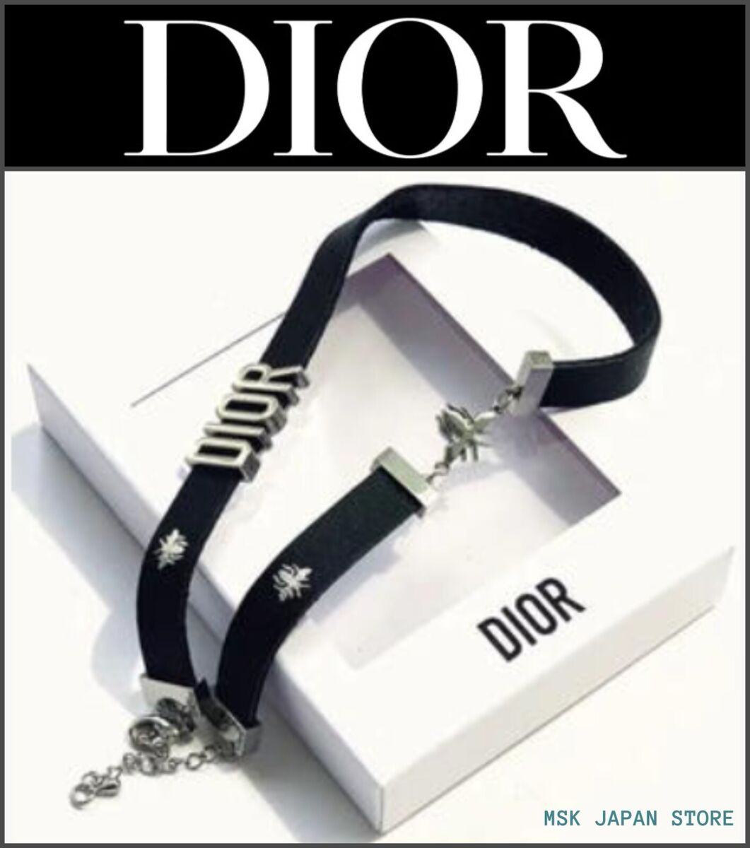 Christian Dior Bracelet Choker Bee Leather Black Silver Logo Christian Dior Bracelet Choker Bee Leather Black Silver Logo