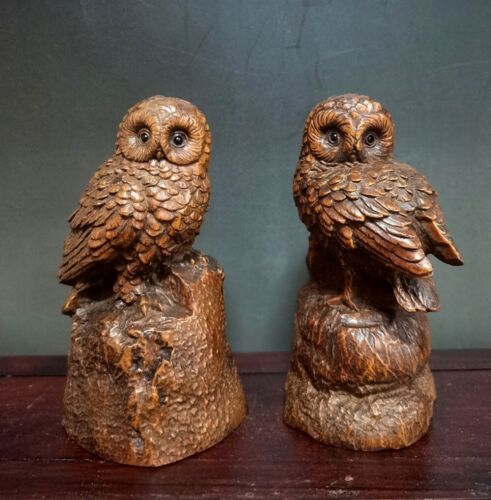 7.5 CM Tall Boxwood Figurine Carving - Pair of Beautiful Owls - Picture 1 of 8