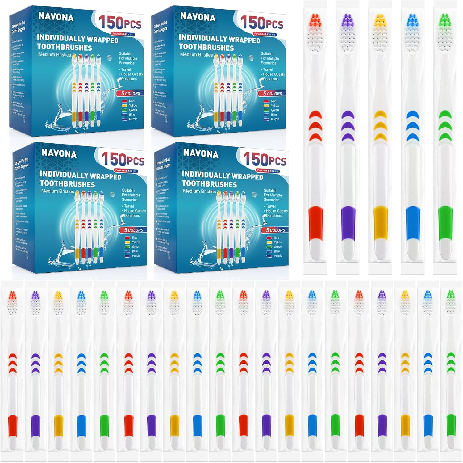 600 PCS Bulk Disposable Toothbrushes, Medium Soft Bristles, 