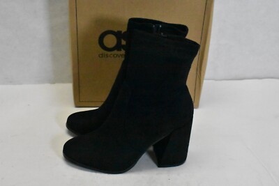 Asos Design Effect Suede Block Heel Sock Boots Black Zip Women's