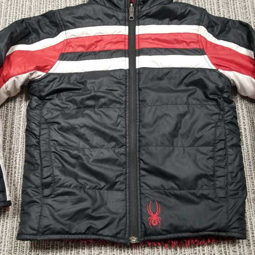 SPYDER Reversible Fuzzy Insulated Hooded Jacket - M Black Red White - Snow Ski - Picture 3 of 14