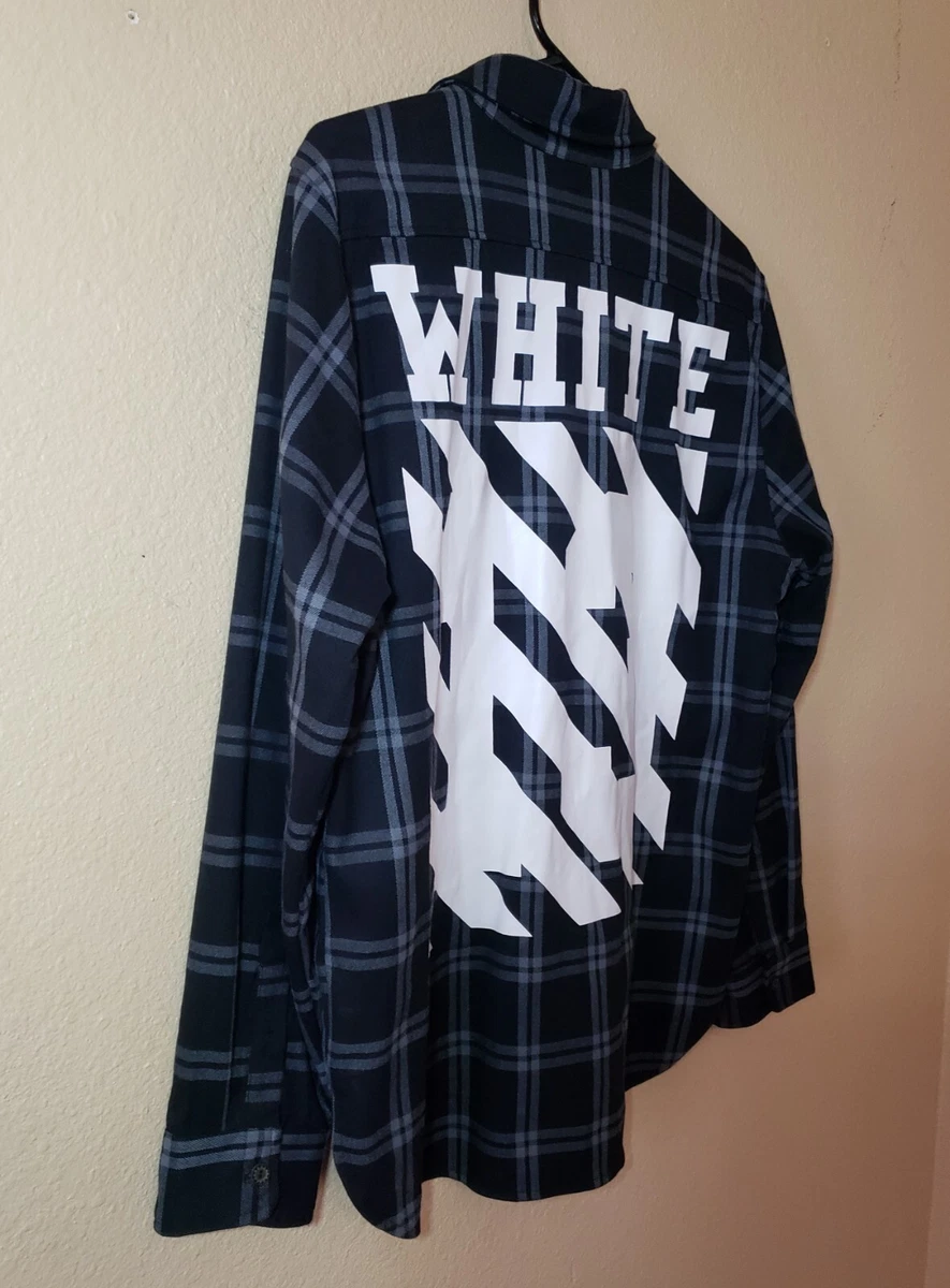 OFF-WHITE 13 FLANNEL SHIRT LONG-SLEEVE BLACK COLOR MENS SIZE LARGE