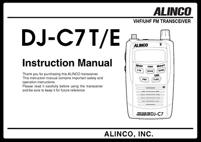 Alinco DJ-C7 T E Transceiver Instruction Manual 34 Pages Operating Guide