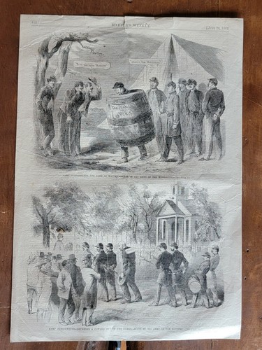 Bloque de madera semanal de la guerra civil Harper's de Camp Punishments ""Too Fond of Whiskey"" 1862 - Imagen 2 de 3