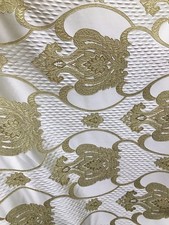 GOLD IVORY Damask Brocade Upholstery Drapery Fabric 54 in. Sold By The Yard