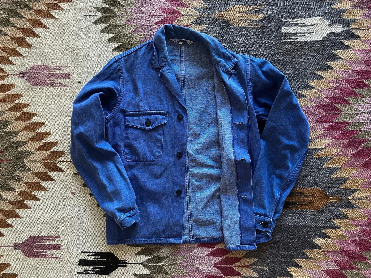 70s Vintage Sanfor French Workwear German Blue Denim Work Jacket