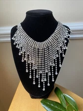 Kenneth Jay Lane KJL Crystal Fringe Choker Necklace Designer Signed Jewelry New