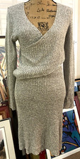 Lulus Crossover V-Neck Bodycon Marled Knit Sweater Dress Stretch Midi Women's L