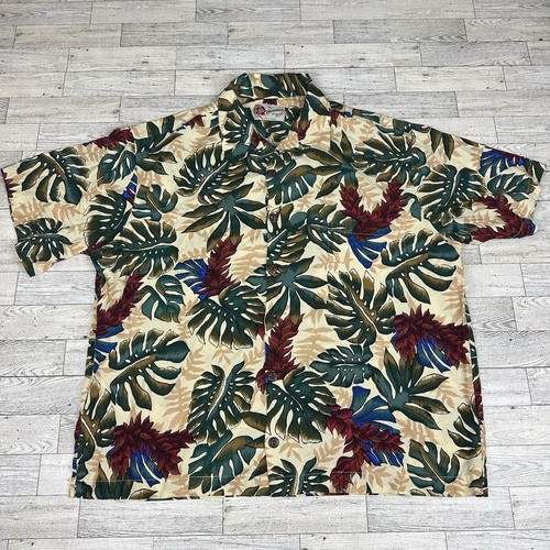 Hilo Hattie Shirt Adult L Hawaiian Floral Tropical USA Short Sleeve Button Mens