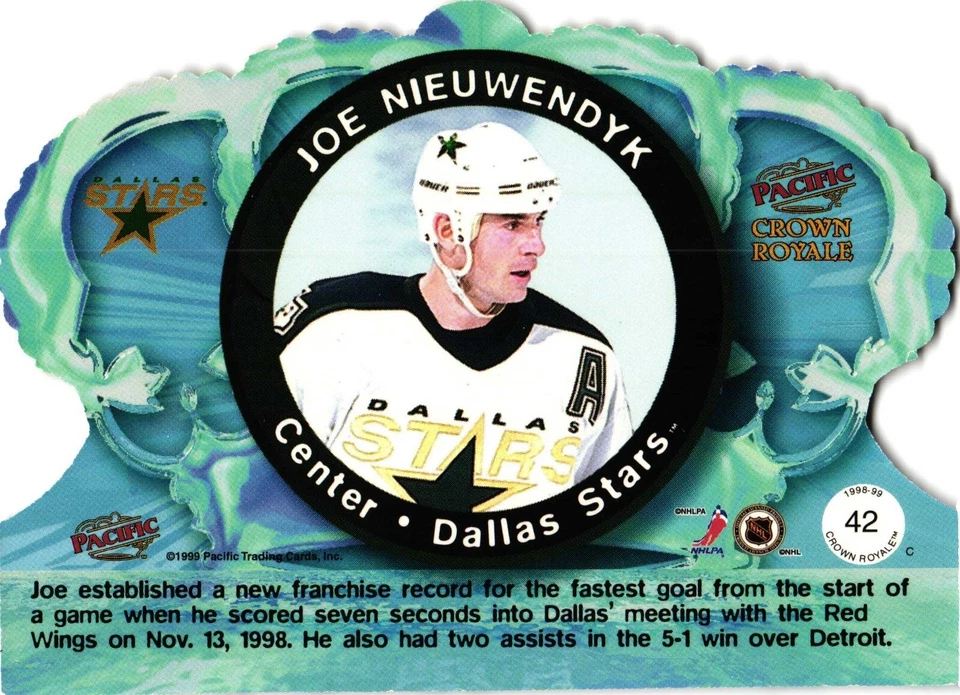98 99 Pacific Crown Royale Gold Die Cut Joe Nieuwendyk 42 Dallas Stars - Image 2 of 2