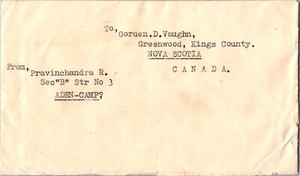 no year Aden Camp Letter mail cover To Canada Nova Scotia