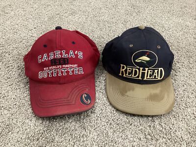 Lot 2 Bass Pro Shop Baseball Cap Hat CABELAS REDHEAD Duck Hunting Sportman USED