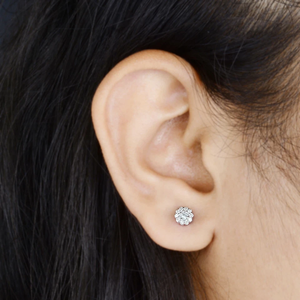 0.20Ct Natural Round H/SI Diamond Cluster Stud Earrings Women 10k White Gold 6MM - Image 4 of 4