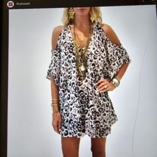 Show Me Your MuMu Peta Boo Cheetah Print Cold Shoulder Tunic Mini Dress in XS