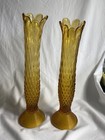 Pair Rare Fenton Amber Hobnail Swung Glass Vase with ribbed conical base 14 1/8" — photo 1