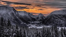 Landscape nature winter sunset valley forest mountains Custom Gaming Mat Desk