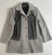 VTG Herman Kay Wool Pea Coat Scarf Womens 14 Gray Made in USA Button Front READ