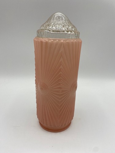 Art Deco Vintage Boudoir Dresser Table Lamp Glass Shade Pink Skyscraper (M2)