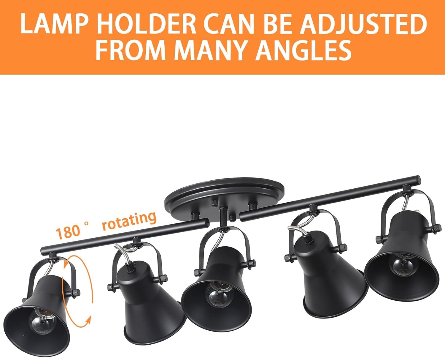 5-Light Track Lighting Kit,Black Semi Flush Mount Ceiling Light with 5 Rotatable