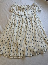 American Eagle White Smocked Ruffle Top Boho Cottagecore Babydoll Mini Dress L