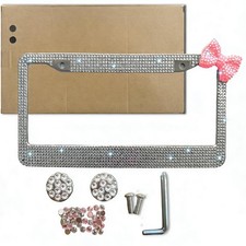 Bow Bling Ladies License Plate Frame Stainless Steel Rhinestone Universal ...