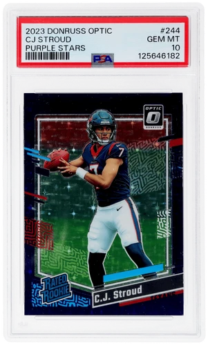 2023 Donruss Optic CJ Stroud Rated Rookie Purple Stars #244 /15 PSA 10 RC