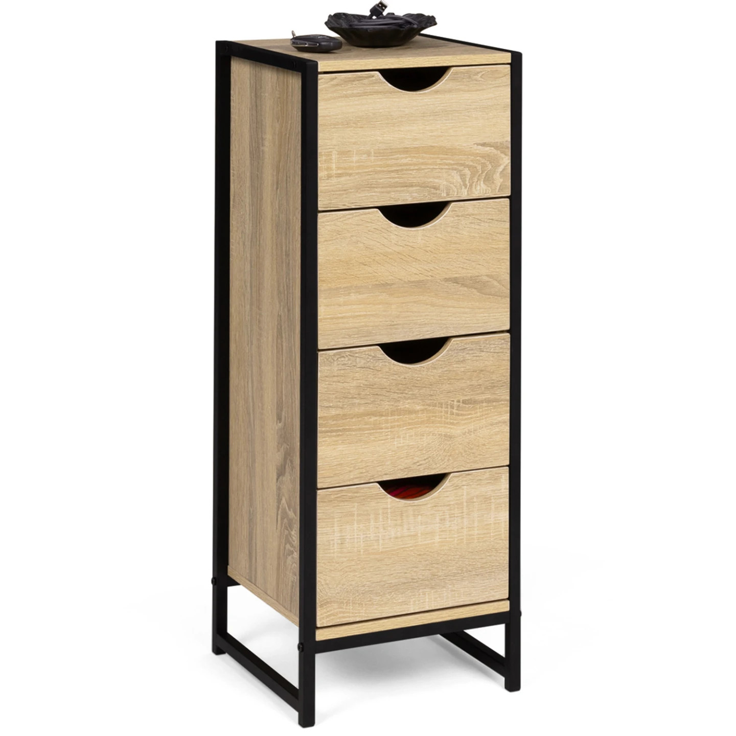 Meuble d'appoint 4 tiroirs DETROIT chiffonnier bois métal 30 cm petit meuble entrée