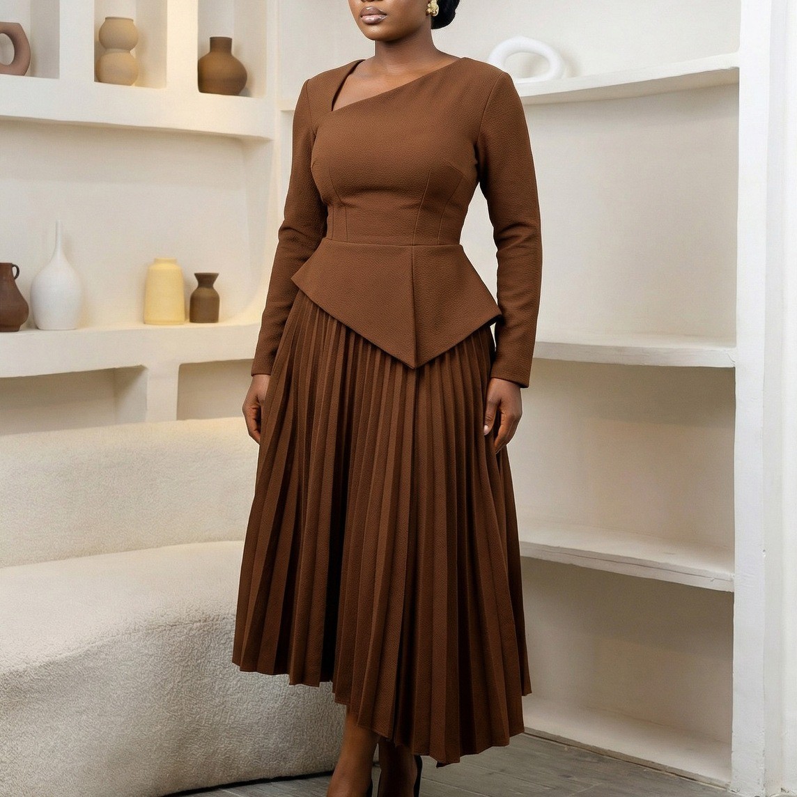 high waisted dresses Women's Waist A-line Fashion Designer Mini S-L (Short)  International Women's Clothing tie at back of neck Fit and flare silhouette Invisible back zip closure Fully lined Hand wash cold / Line dry Dressing for an Apple Shape?