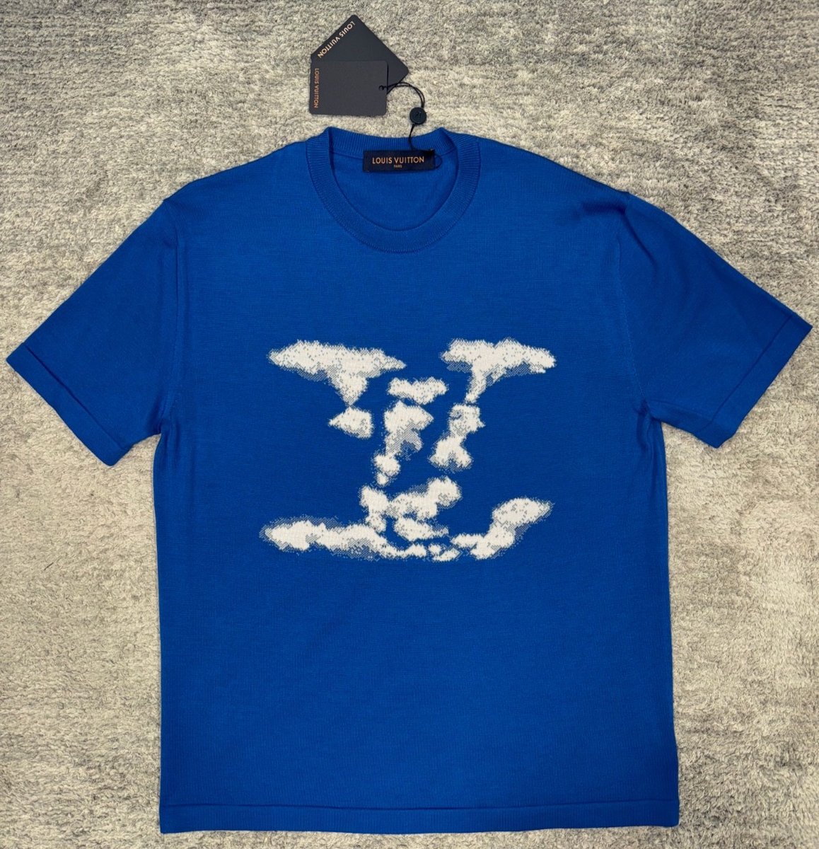 Louis Vuitton Cloud Jacquard Blue White Logo Wool Short Sleeve T