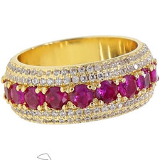 18ct Yellow Gold Natural Ruby & Diamond Eternity Band Ring Size Q 7mm GIA