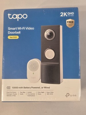 Tapo D225 Smart WiFi Video Doorbell 2K QHD 10000mAh Battery/Wired Black Chime