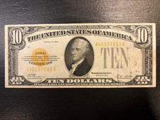 1928 Series $10 Gold Certificate Banknote - Ten Dollars United States of America