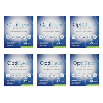 OptiClear Lens Wipes Smear-Free Quick-Drying 26 Wipes - Pack of 6