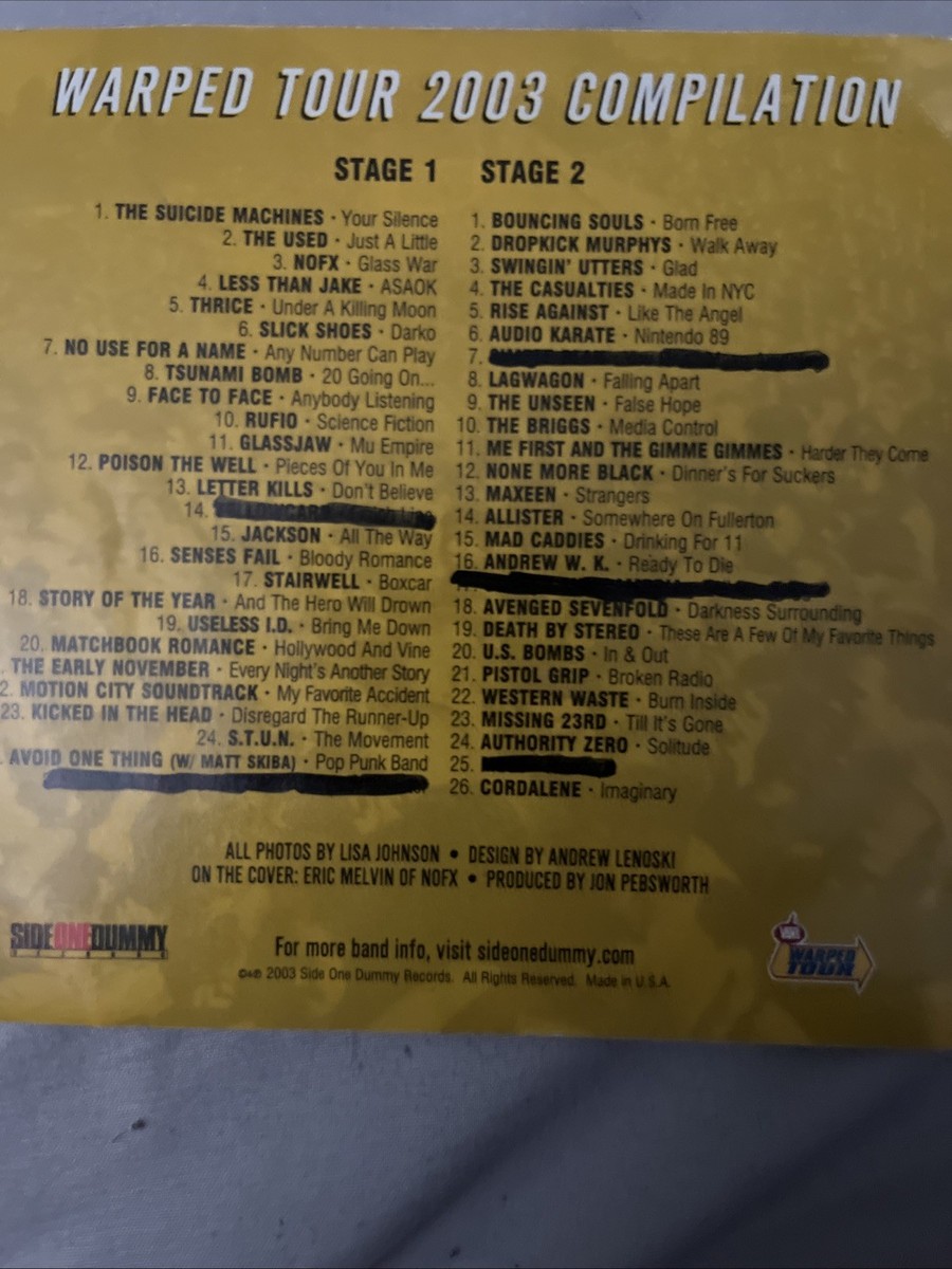 Warped Tour 2003 by Various Artists (CD, Jun-2003, 2 Discs