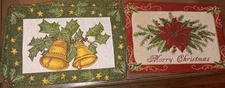 Christmas Table PlaceMats 6 Embroidered  Christmas India Vtg Bells Pointseta